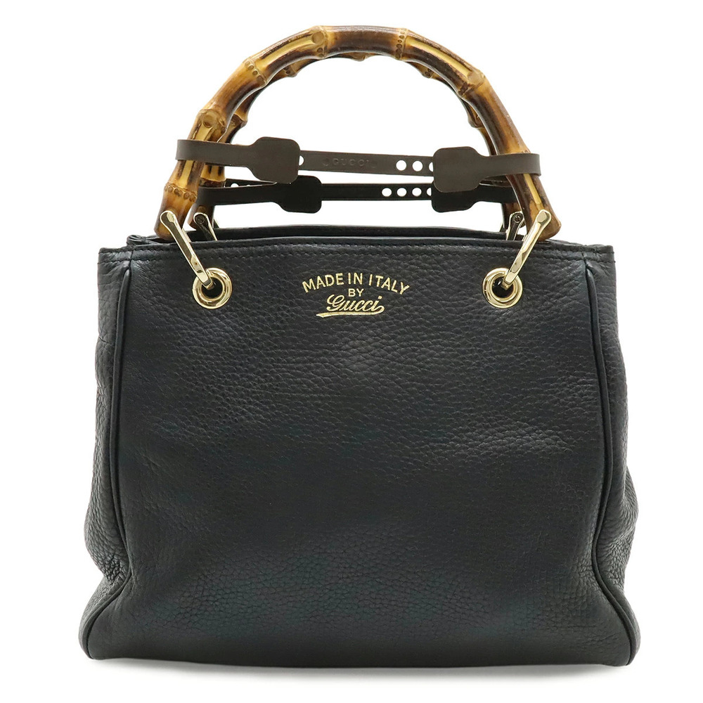 Gucci Bamboo Shopper Tote Handbag Leather Black Shoulder Strap